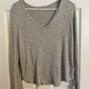 American Eagle Outfitters Gray Long Sleeve Ribbed Top